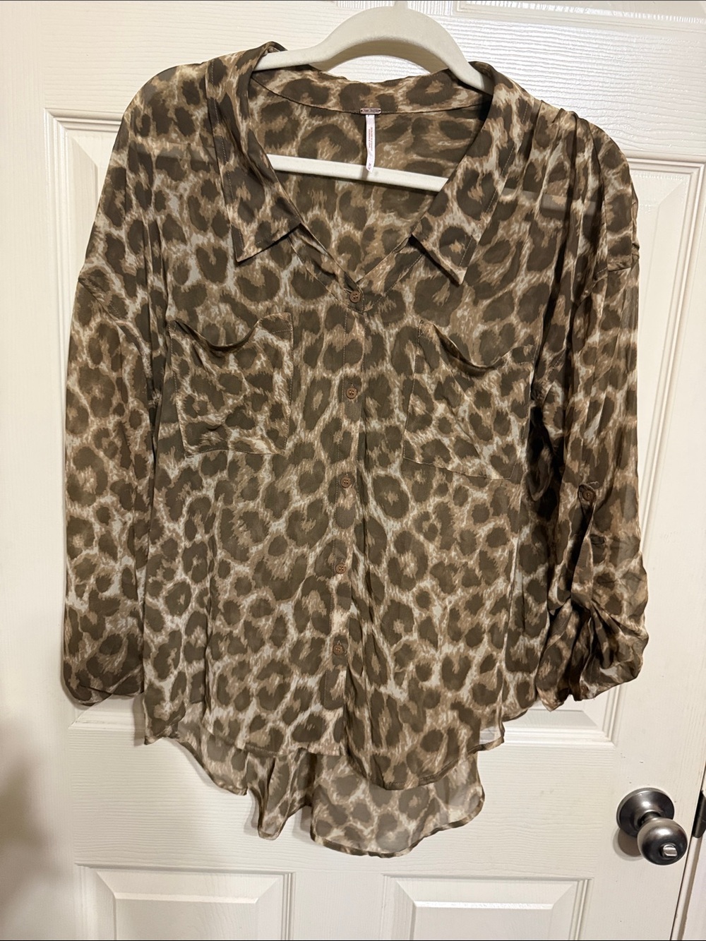 Free People Brown Leopard Print Button-Down Blouse